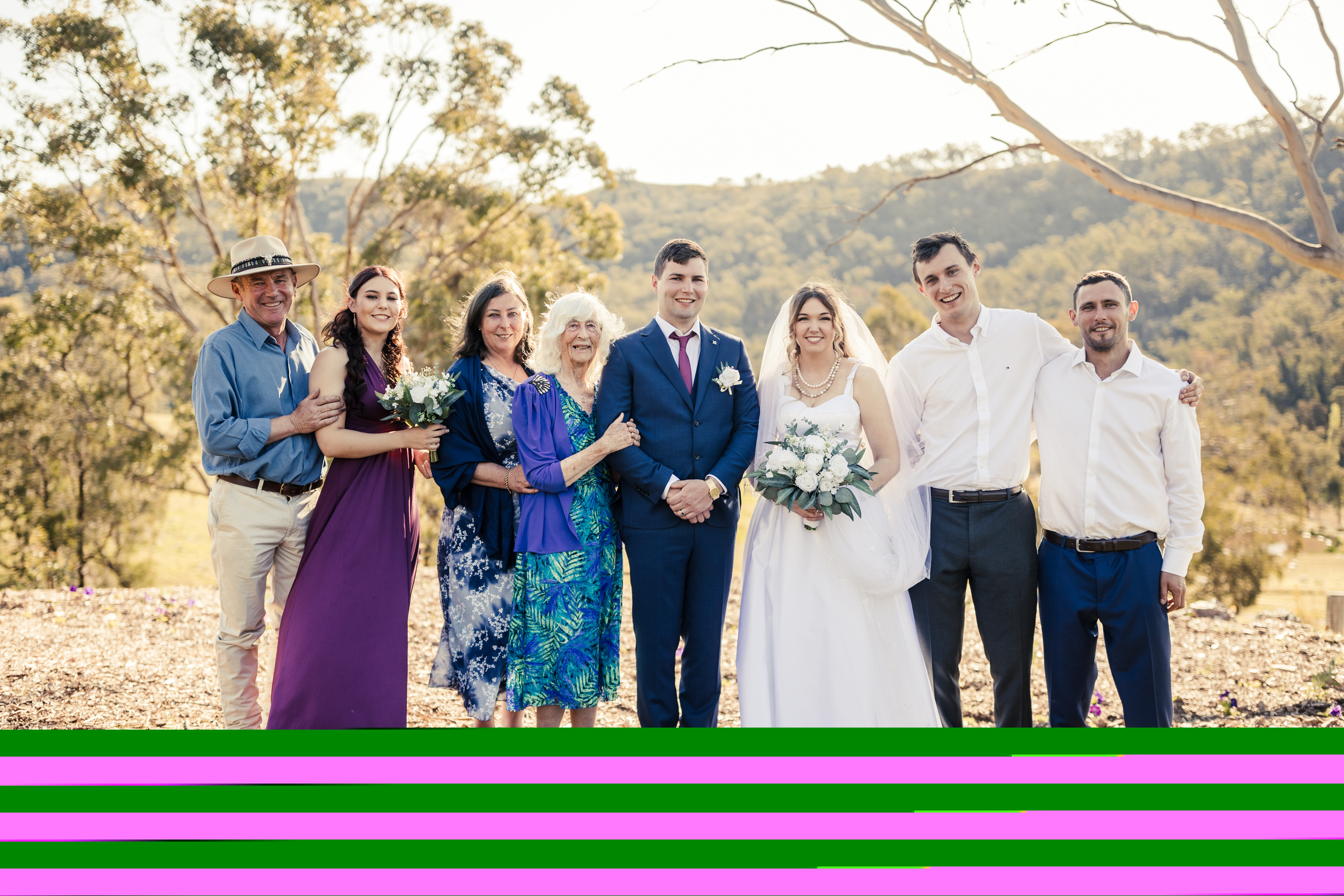 The Rumble family gathered at Springcart Farm for Tristan and Brittany's wedding, 2022